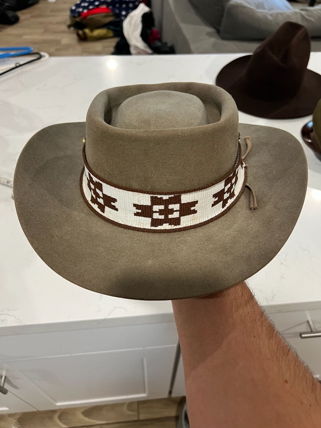 Stetson 3x Beaver Felt Gambler Cowboy Hat With Woven Southwestern Hatband